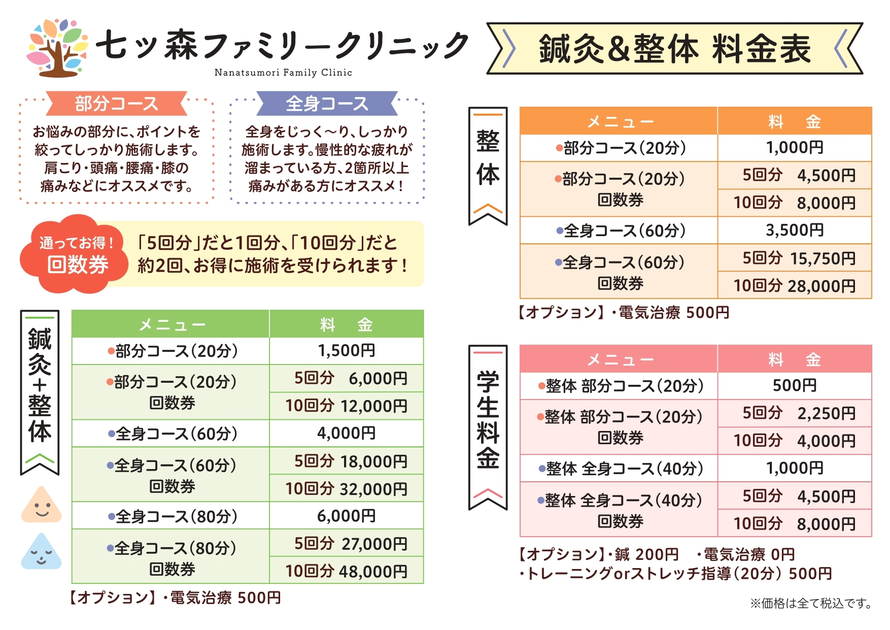 鍼灸の価格改定について | お知らせ | 七ツ森ファミリー
